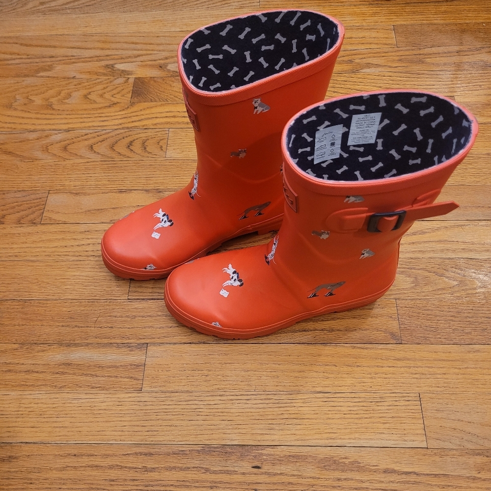 Joules Bright Orange  Rain Boots with Dog Motif